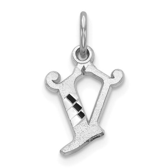 14k White Gold, Isabelle Collection, Mini Letter V Initial Charm - Picture 1 of 5